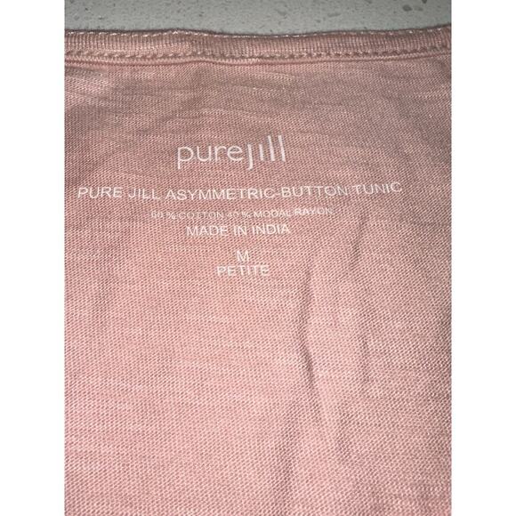 Pure Jill Asymmetric Button Tunic Top Pink MP 3/4 sleeves lightweight casual - Picture 4 of 11